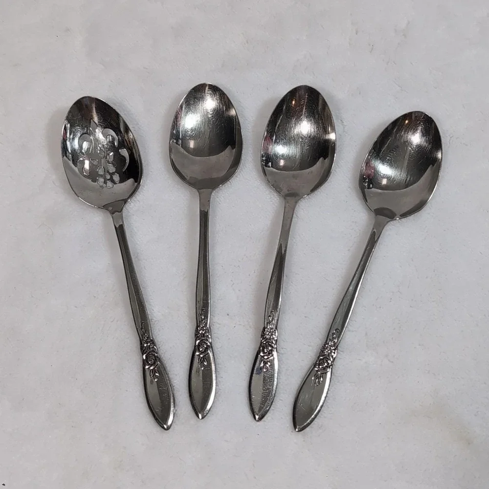 Oneida SPRING ROSE Betty Crocker Serving Spoons Stainless Flatware 1987 8